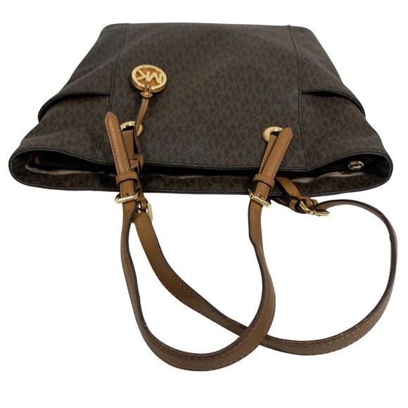 Michael Kors Brown Signature Coated Canvas Jet Set East/West Tote w/ Bag Charm - Picture 8 of 16